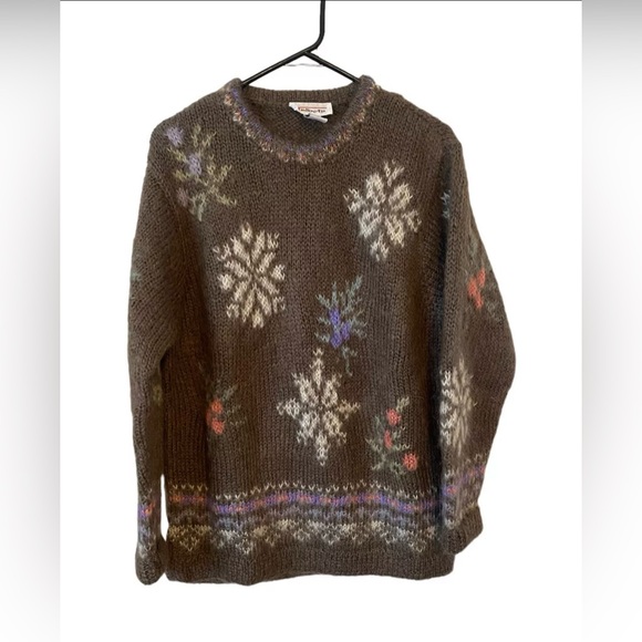 Talbots VTG Hand Knit Mohair Wool Ugly Sweater Snowflakes Winter Christmas - Picture 1 of 7